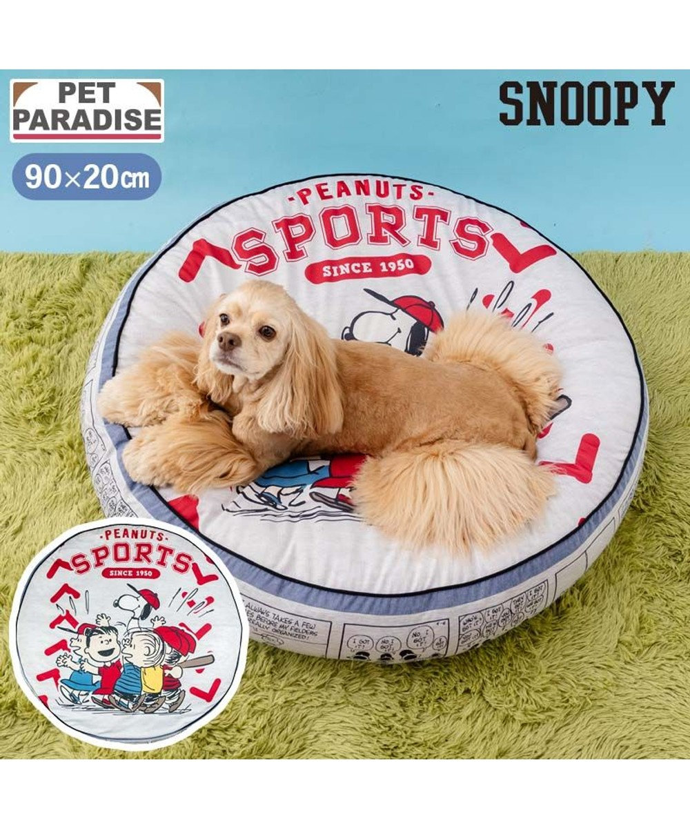 PET PARADISE 【10月上旬お届け】スヌーピー丸型クッション 《野球柄》 　Ｌ 
