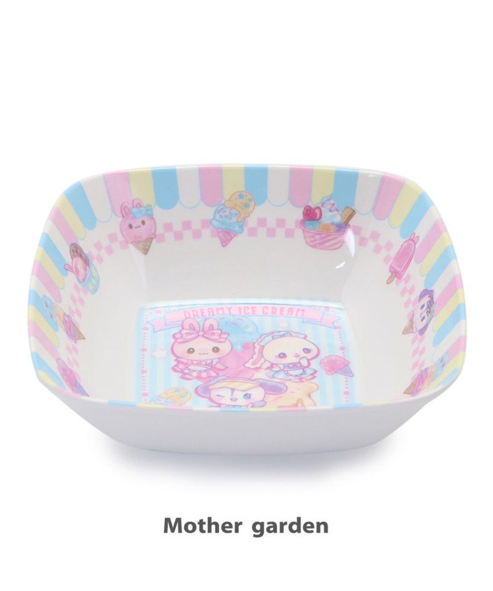 Mother garden マザーガーデン うさもも メラミン食器 スクエアボール 《アイス柄》 単品 食洗機可 子供用食器 メラミン製 四角 お皿 プレート キッズ 女の子 かわいい 食器 
