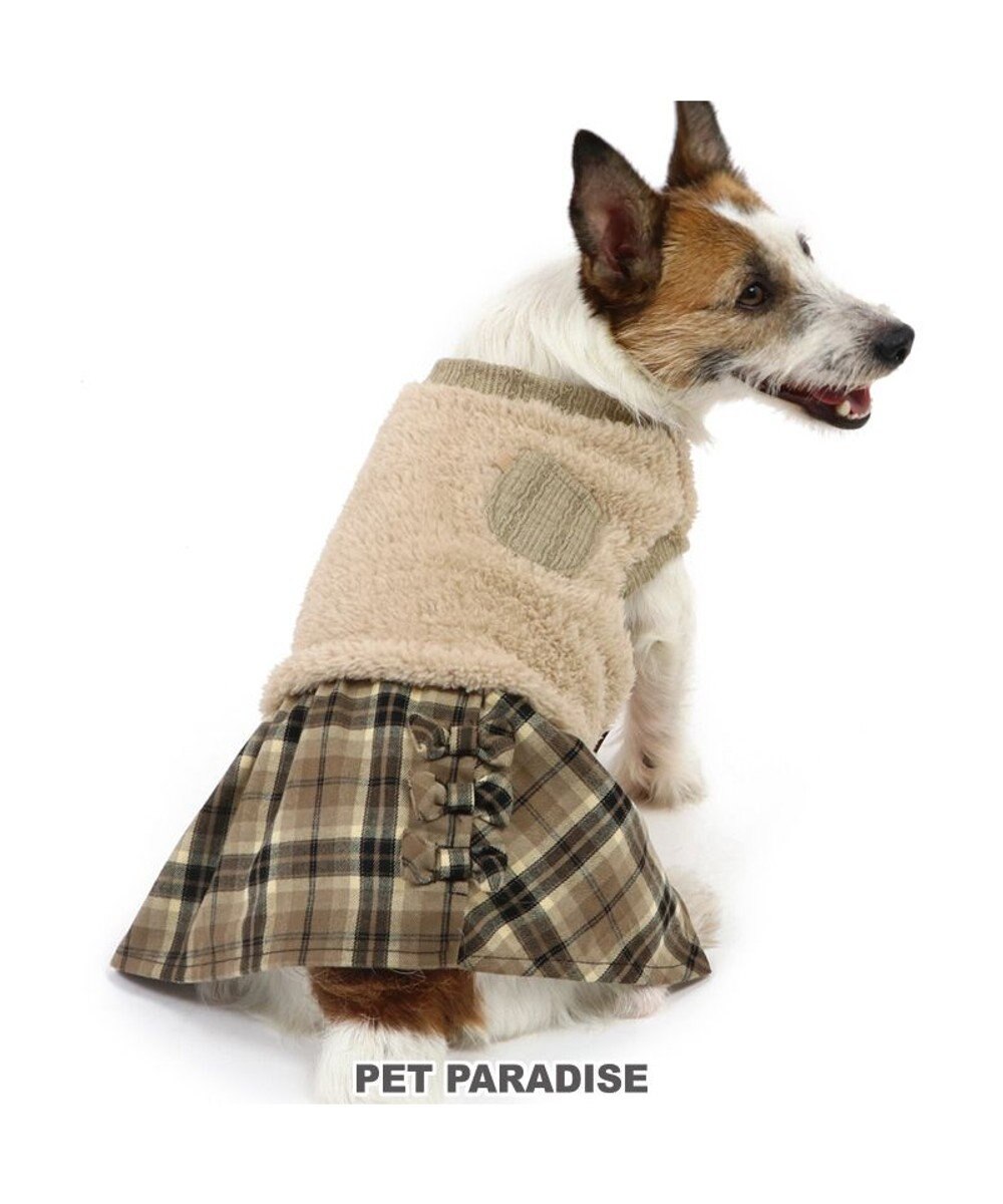 PET PARADISE 犬 服 ワンピース 【小型犬】 チェック ブラウン 