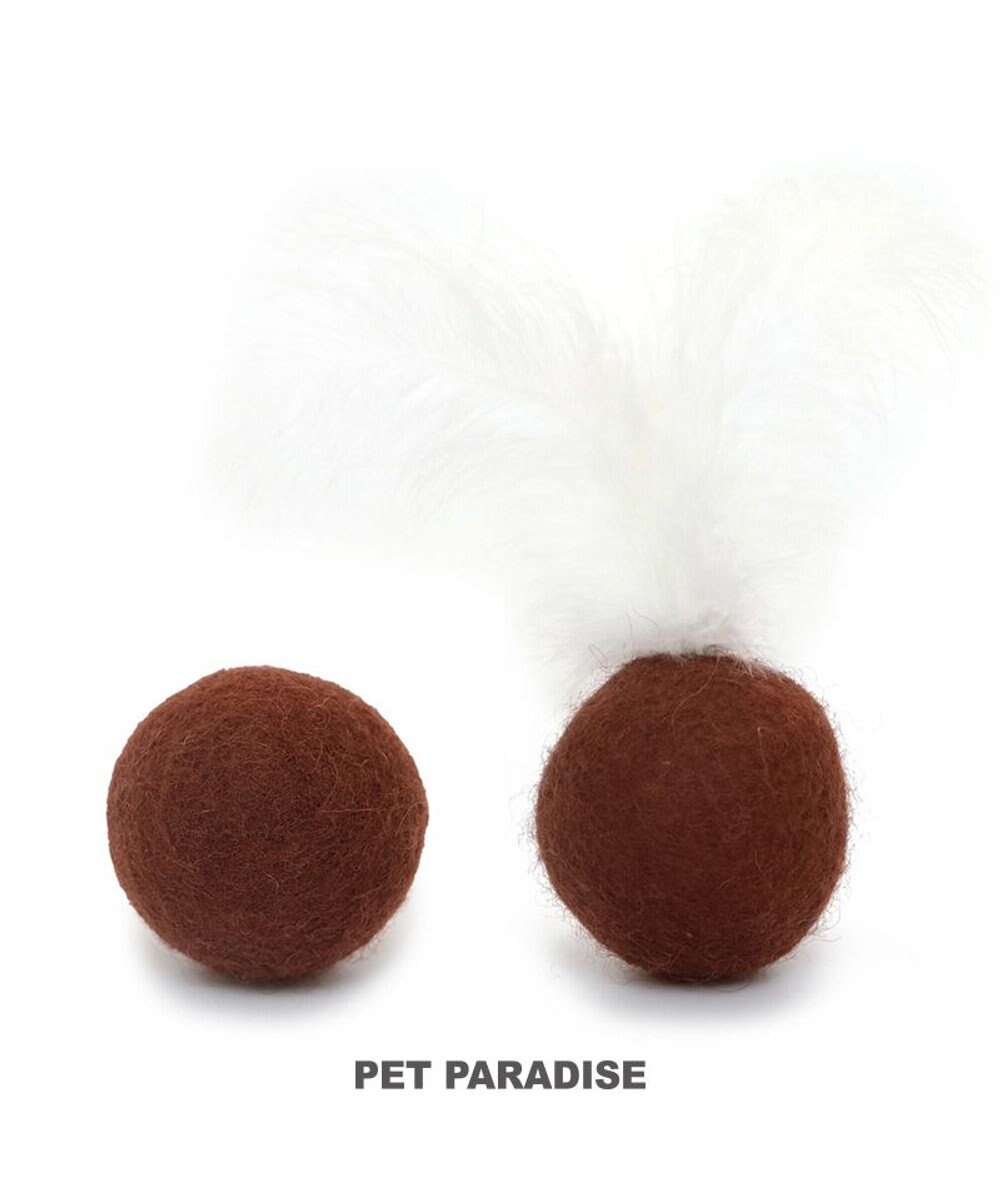 PET PARADISE 猫 おもちゃ 音が鳴る ボール 鈴入り 羊毛ボール 【２種セット】 羽付 羽無 