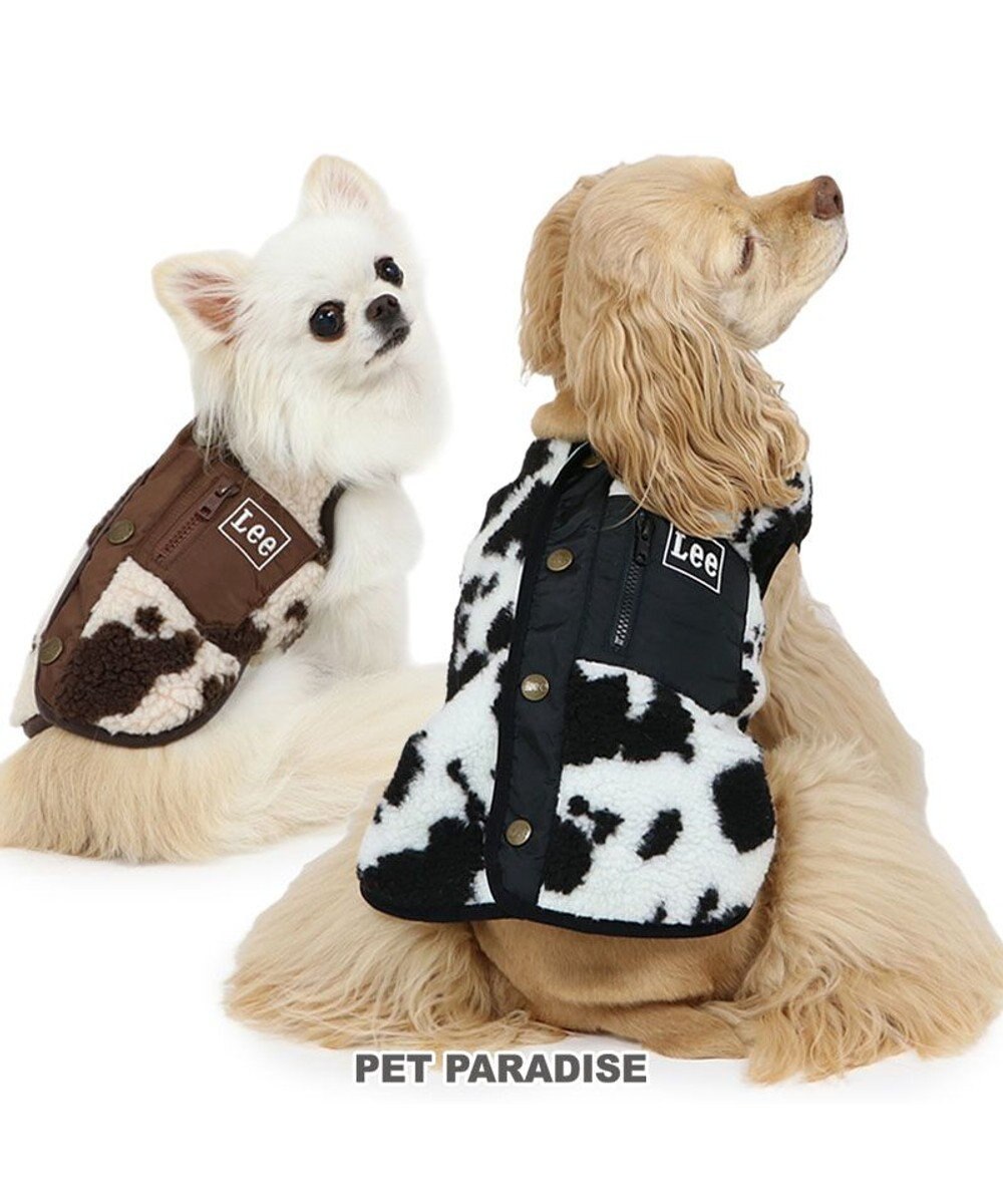 PET PARADISE Lee 牛柄 背中開きボアベスト 《 白黒》 中型犬 大型犬 