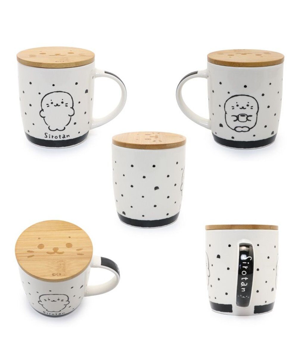 Mother garden しろたん フタ付き マグカップ 390mL 《ブラック・水玉柄》 単品 