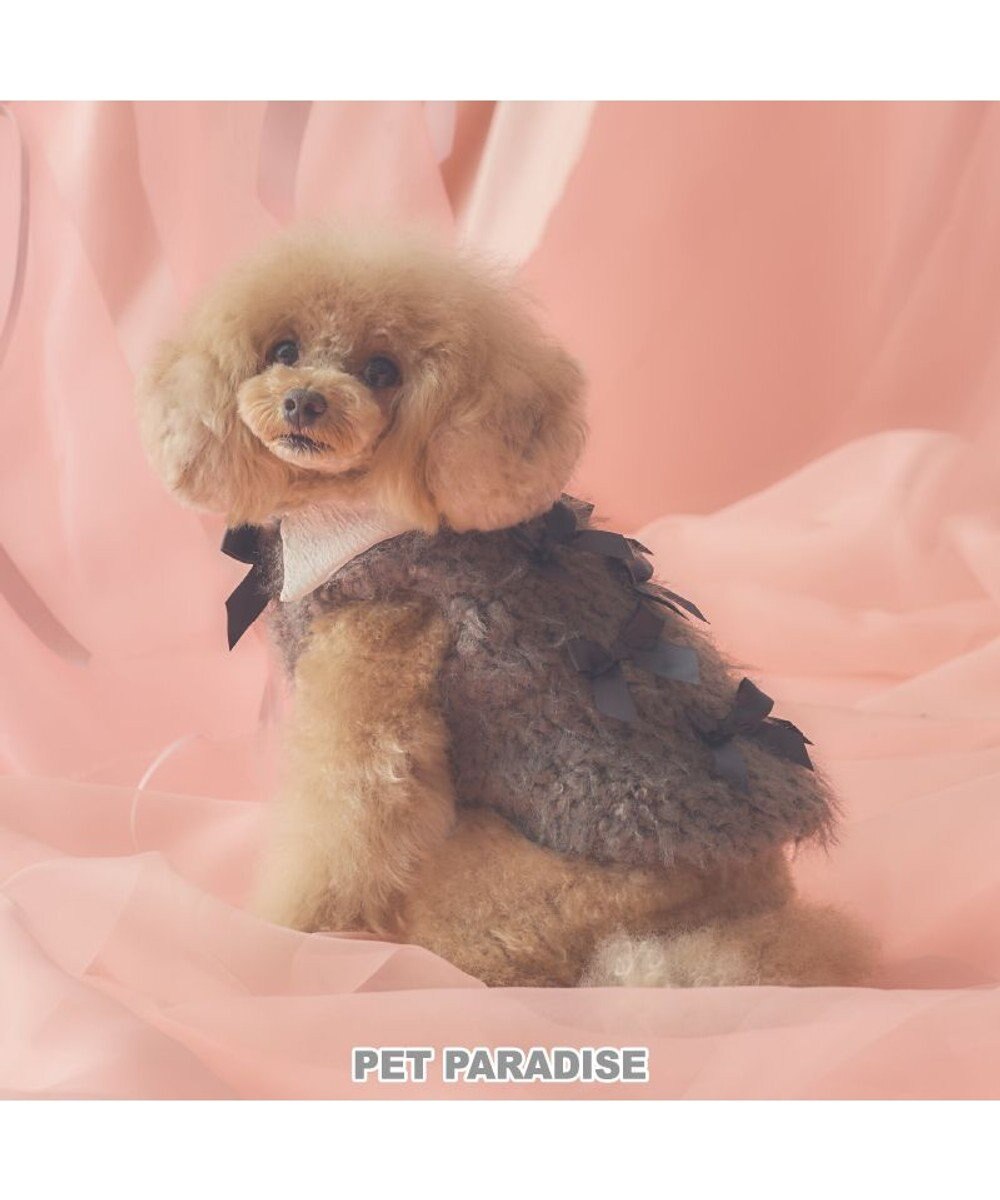 PET PARADISE cherircouture メニーリボンファーベスト 《グレー》 小型犬 