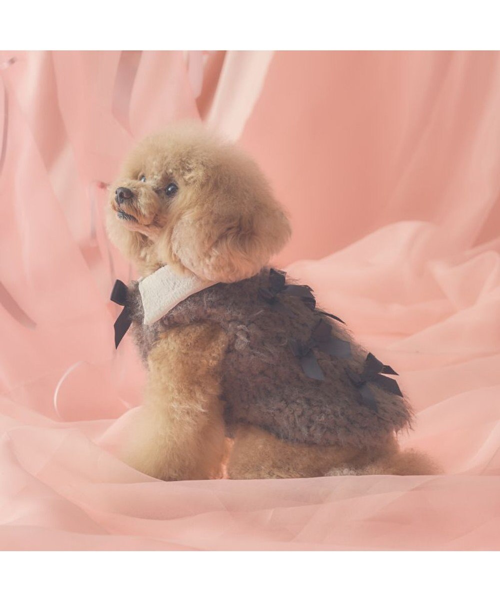 PET PARADISE cherircouture メニーリボンファーベスト 《グレー》 小型犬 