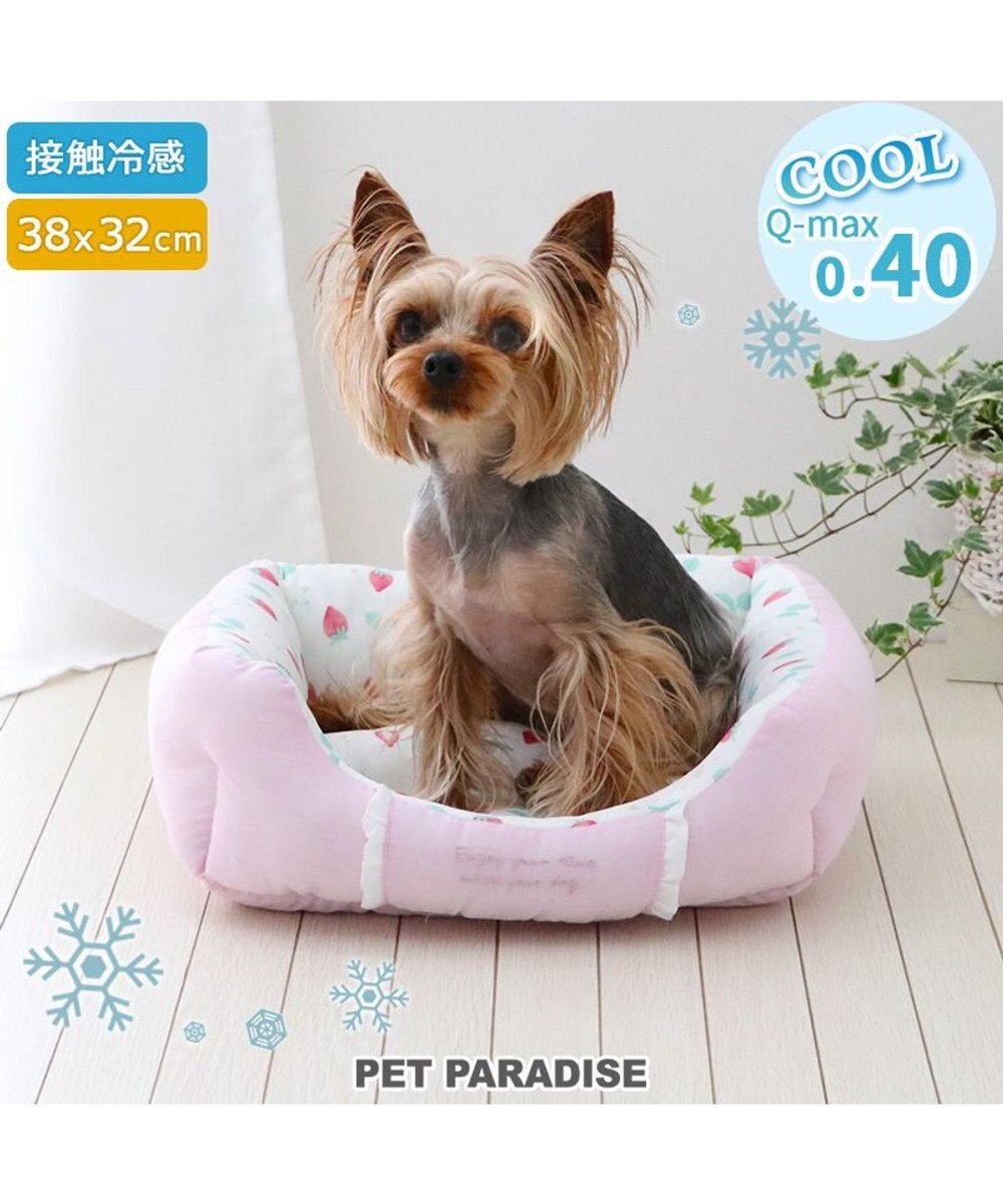 PET PARADISE ペットパラダイス クールカドラー 角型《いちご＆お花柄》 超小型犬 38×32cm S 