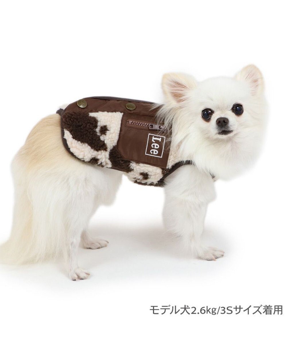 PET PARADISE Lee 牛柄 背中開きボアベスト 《 白茶》 小型犬 