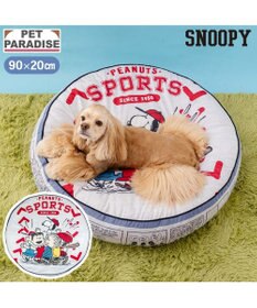 PET PARADISE 【10月上旬お届け】スヌーピー丸型クッション 《野球柄》 　Ｌ