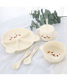 Mother garden しろたん シリコン ベビー食器セット 《顔ぼん柄》  箱入り