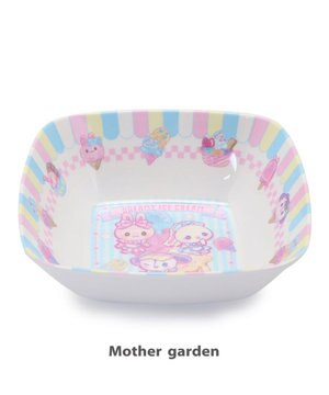  マザーガーデン うさもも メラミン食器 スクエアボール 《アイス柄》 単品 食洗機可 子供用食器 メラミン製 四角 お皿 プレート キッズ 女の子 かわいい 食器