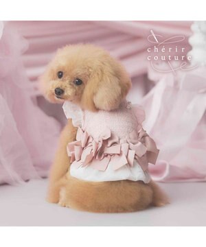  cherircouture ヘムリボンツイードベスト 《ピンク》 小型犬