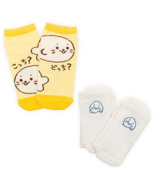  しろたん 靴下 スニーカー丈 ショート丈 2足セット 17～20cm 《こっち？どっち？ ゆるゆる刺繍ホワイト》