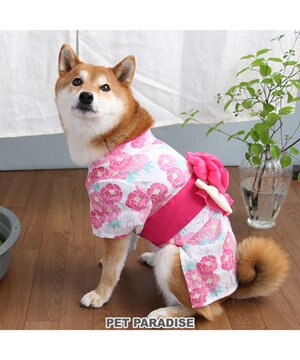  犬の服 夏 犬服 浴衣牡丹柄 ピンク  【中型犬】 【大型犬】