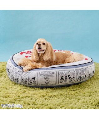 PET PARADISE 【10月上旬お届け】スヌーピー丸型クッション 《野球柄》 　Ｌ グレー