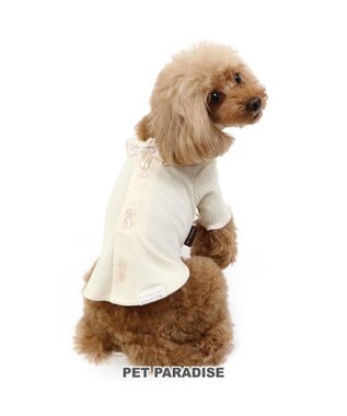  花柄 フリル 背中開き Tシャツ 小型犬