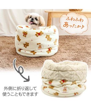 PET PARADISE ペットパラダイス くまちゃん 筒型寝袋 《ほっこりくま柄》 Ｍ ホワイト