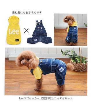 PET PARADISE  Lee デニム オーバーオール  白ステッチ 小型犬 ネイビー