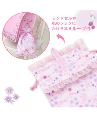 Mother garden マザーガーデン 野いちご 学童布バッグ ＆ 巾着4点セット《小花いちご柄》 小花いちご柄