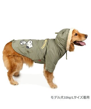 PET PARADISE スヌーピー 遠赤外線 暖ダン モッズコート 中型犬 大型犬 カーキ