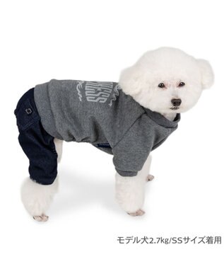 PET PARADISE J.PRESS ロゴ 裏起毛 ロンパース 小型犬 グレー×ネイビー