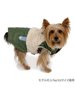 PET PARADISE ペットパラダイス  遠赤外線 ボアキルティング  ベスト 小型犬 ベージュ×カーキ