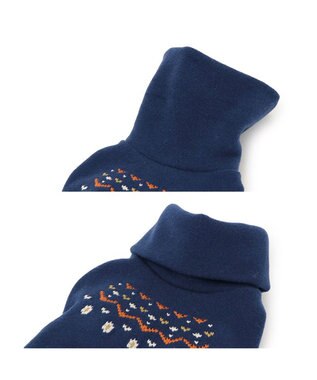 PET PARADISE ペットパラダイス ペティヒートDAN  ハイネックTシャツ 《ノルディック柄》 小型犬 紺（ネイビー・インディゴ）