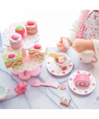 Mother garden マザーガーデン 木のおままごと  《野いちご ティーパーティーセット》プレミアムケーキセット 白～オフホワイト