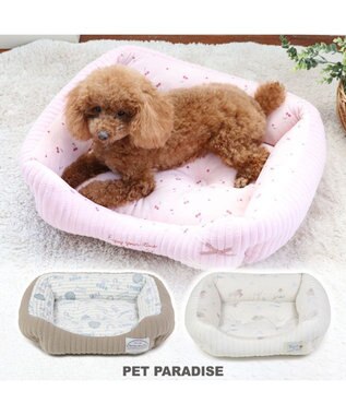 PET PARADISE 犬 ベッド キルト カドラーベッド (57×45cm) 《グレージュ/ ピンク /ホワイト》