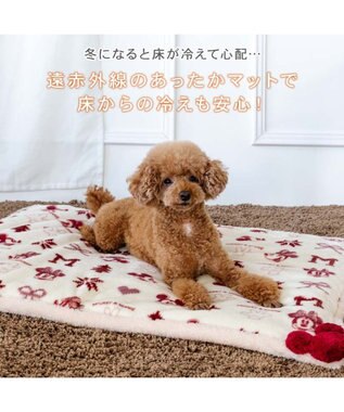 PET PARADISE ディズニー ミッキーマウス 遠赤外線 ボア マット 《ニット柄》 ホワイト×レッド