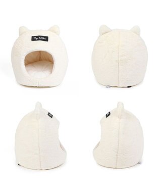 PET PARADISE 【注文商品】愛猫のお名前刺繍入り 猫 ベッド ねこハウス (38×40cm) 白~オフホワイト