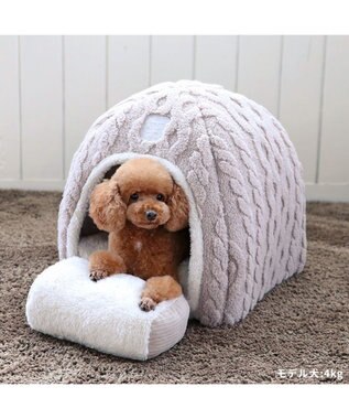 PET PARADISE ペットパラダイス 遠赤外線 ボアハウス 《アラン柄》  38×40cm ベージュ