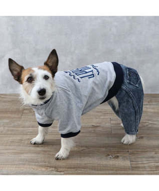 PET PARADISE J.PRESS デニム風 パンツつなぎ 小型犬 グレー×ネイビー