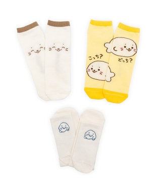 Mother garden しろたん 靴下 スニーカー丈 ショート丈 3足セット 25～27cm 《にっこりブラウン こっち？どっち？ ゆるゆる刺繍ホワイト》 3足セット