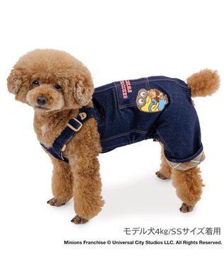 PET PARADISE ミニオン 切替チェック オーバーオール  小型犬 インディゴブルー