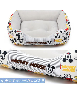 PET PARADISE ディズニー ミッキーマウス アイコン柄 四角  クール カドラーベッド（57×45cm） 水色