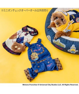 PET PARADISE ミニオン デニム チェック オーバーオール 小型犬 ブルー