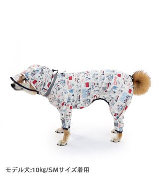 PET PARADISE スヌーピー 足付き透明フード付き レインコート《アメリカンビンテージ柄》中型犬 大型犬 ホワイト