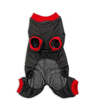 PET PARADISE Lee レッドリブ ロンパース 小型犬 ブラック×レッド