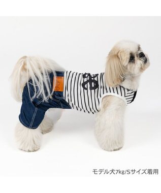 PET PARADISE Lee 鹿の子 ボーダー パンツつなぎ 小型犬 ネイビー×ホワイト