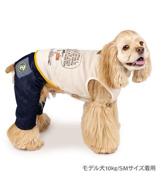 PET PARADISE スヌーピー  ワッペン パンツつなぎ 中型犬 ベージュ×ネイビー