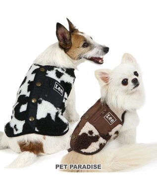 PET PARADISE Lee 牛柄 背中開きボアベスト 《白黒》 小型犬 牛柄 白黒