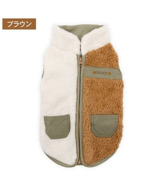PET PARADISE ペットパラダイス 切替え 背開き ジップアップ ベスト 《ブラウン》 小型犬 ブラウン×ホワイト