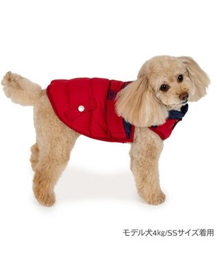 PET PARADISE J.PRESS 配色 綿入れ ベスト 小型犬 レッド×ネイビー
