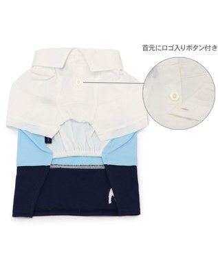 PET PARADISE J.PRESS スキッパーポロシャツ トリコロール 小型犬 ホワイト×ブルー