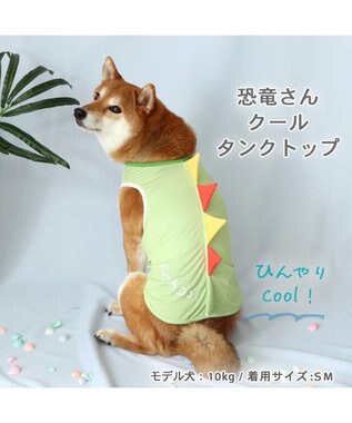 PET PARADISE クール メッシュ 接触冷感 虫よけ 恐竜タンクトップ 【中型犬】【大型犬】 クールマックスエコメイド 黄緑