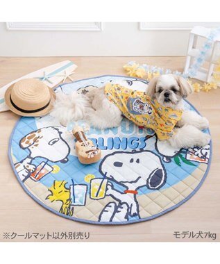 PET PARADISE スヌーピー クールマット 丸 《サマーバケーション柄》 Ｍ ブルー
