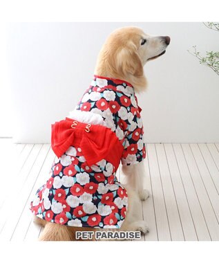 PET PARADISE 犬の服 夏 犬服 浴衣 椿柄 赤 【中型犬】 【大型犬】