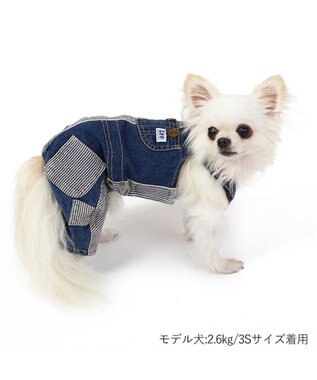 PET PARADISE Ｌｅｅ パッチワーク オーバーオール パンツつなぎ【小型犬】 紺（ネイビー・インディゴ）