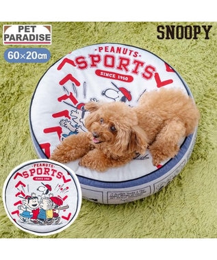PET PARADISE 【10月上旬お届け予定】スヌーピー丸型クッション 《野球柄》 Ｍ