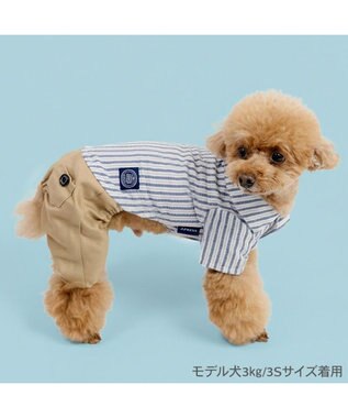 PET PARADISE J.PRESS ストライプ パンツつなぎ 小型犬 ベージュ×ネイビー