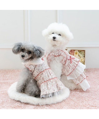 PET PARADISE ペットパラダイス 小花 ふりふり ワンピース 小型犬 ピンク×ホワイト